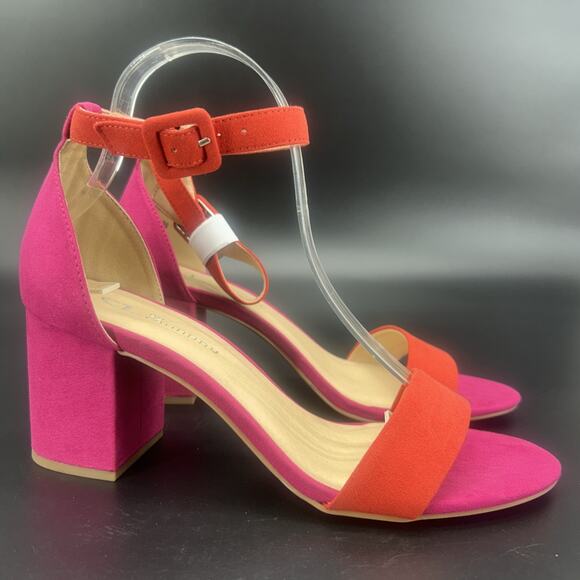 CL by Laundry Jody Womens 8.5M Orange Hot Pink Suede Block Heel Open Toe Strappy - Picture 1 of 11